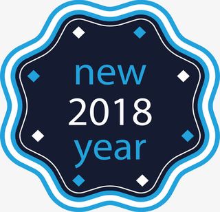 蓝色花边新年标签免抠