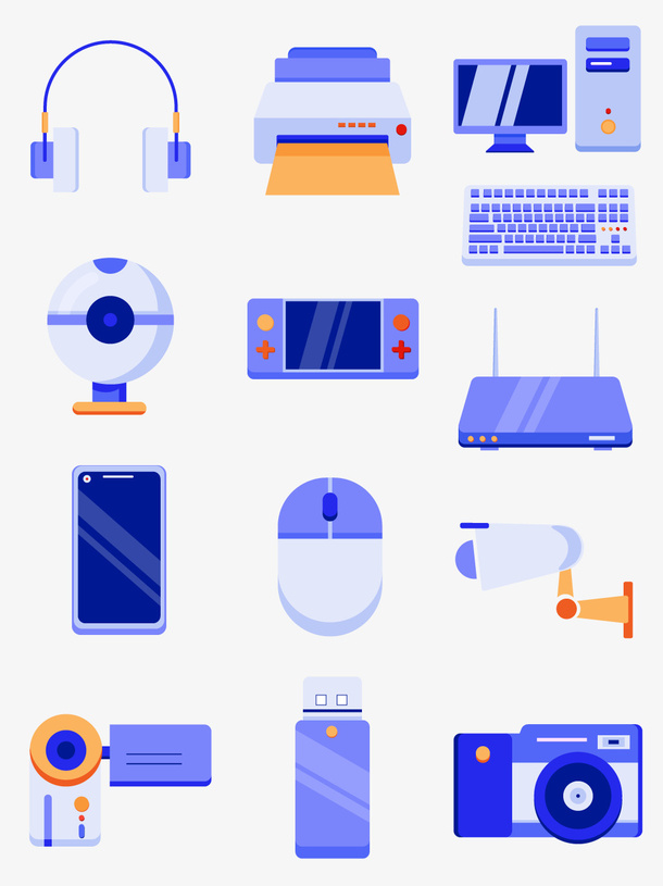 蓝色风格卡通数码设备icon免抠