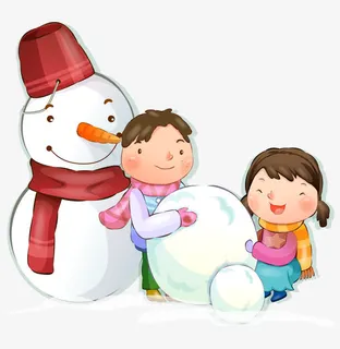 卡通手绘矢量兒童滚雪球堆雪人免抠