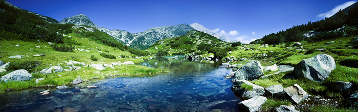 淘宝绿荫河流高山海报背景高清