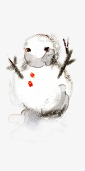 白色雪人水墨风免抠