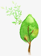 创意手绘水彩绿色的大树植物春天免抠