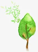 创意手绘水彩绿色的大树植物春天免抠