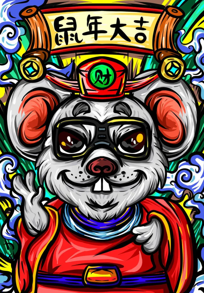 中国风国潮手绘财神老鼠高清