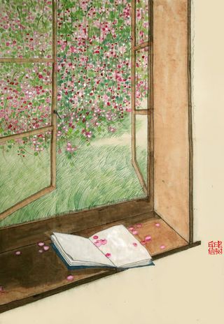 风吹窗户春暖花开免抠