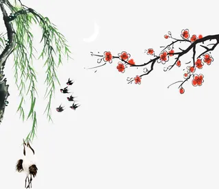 柳树梅花免抠