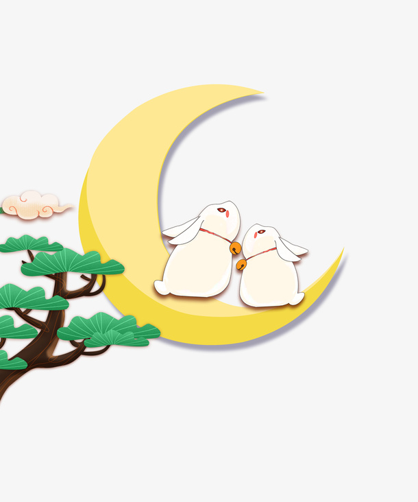 弯弯的月亮中秋手绘免抠