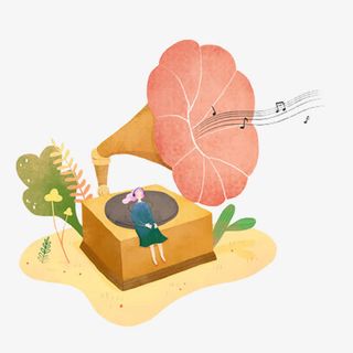 手绘收音机听音乐减压免抠