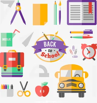 彩色校园元素图标矢量素材,免抠