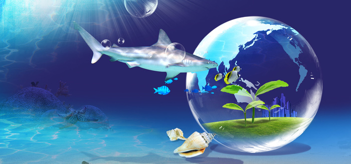 蓝色海底世界简约梦幻背景海报高清