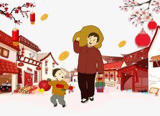 回家过年卡通人物psd分层图免抠