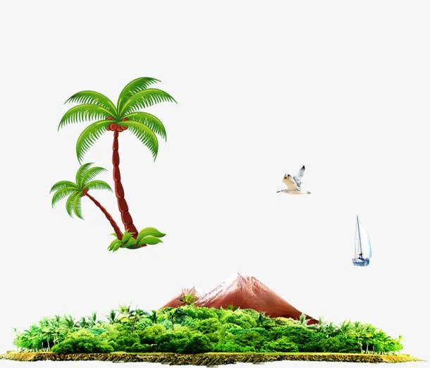 小岛和椰子树免抠