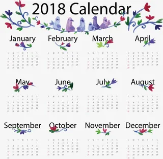 水彩树枝花鸟日历免抠