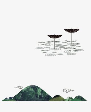 雨滴雨伞山脉中国风地产广告免抠