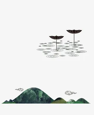 雨滴雨伞山脉中国风地产广告免抠