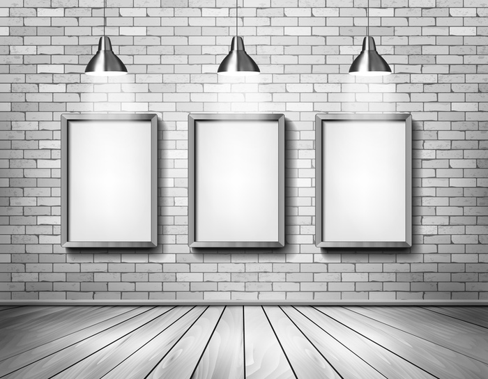 黑白色砖墙木地板吊灯展板展示效果图背景高清