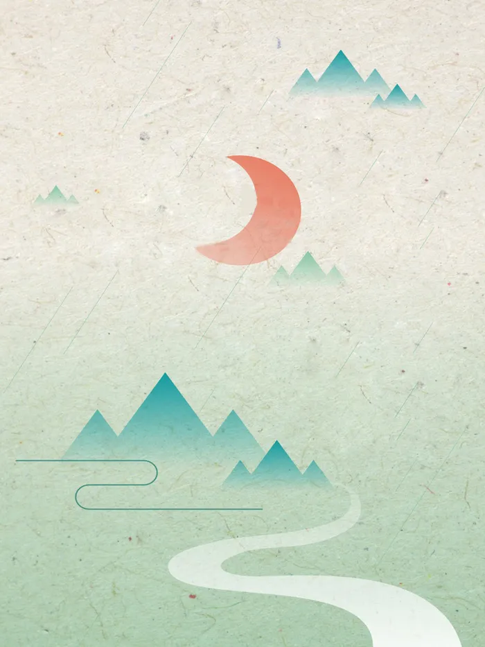 卡通青山红月背景素材高清