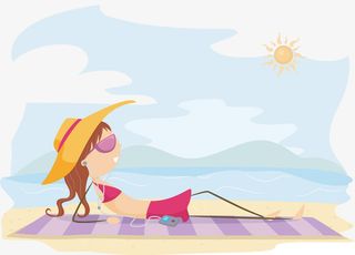 沙滩上的晒太阳的的女子免抠