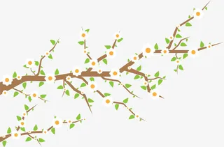 卡通树干和花枝免抠