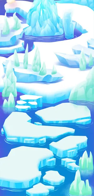 卡通雪山河流场景免抠