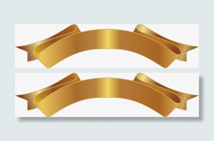 手绘金色丝带条幅免抠
