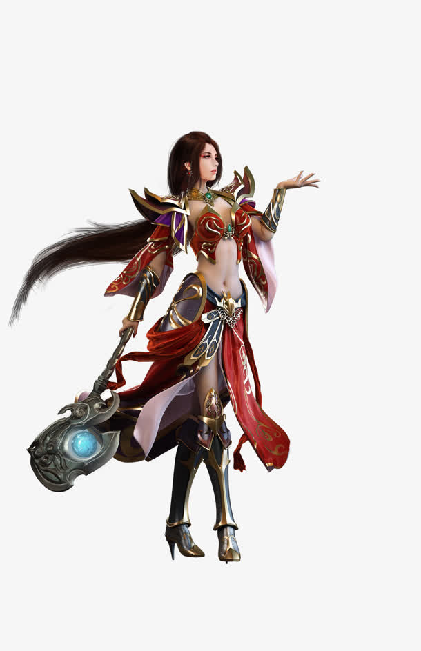古风玄幻红袍美女游戏人物免抠