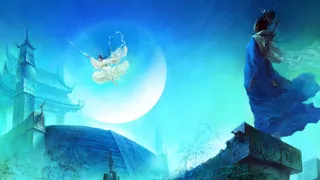 国潮，嫦娥奔月，背景，蓝色，月亮高清