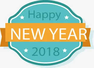 蓝色新年标签免抠