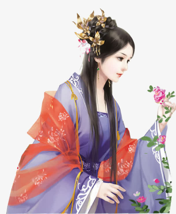 古典美女手绘图免抠