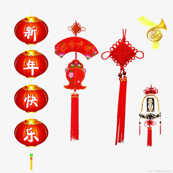 春节元素灯笼中国结香包年年有余免抠