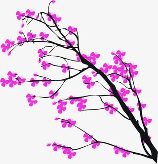 粉色水墨花枝七夕情人节免抠