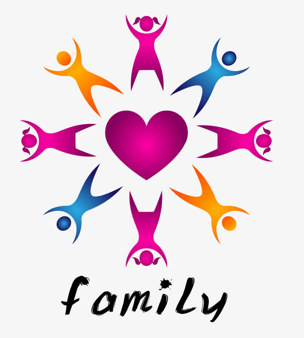 矢量七彩卡通图案快乐家庭标志免抠