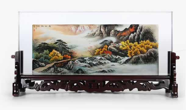 山水画屏风免抠
