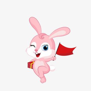 卡通拿着礼物举着旗子的小兔子素免抠