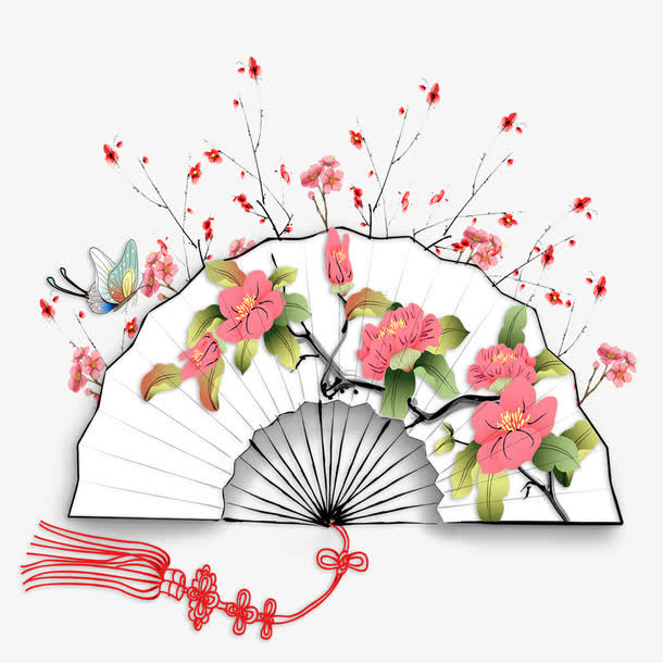 中国风扇子桃花免费素材免抠