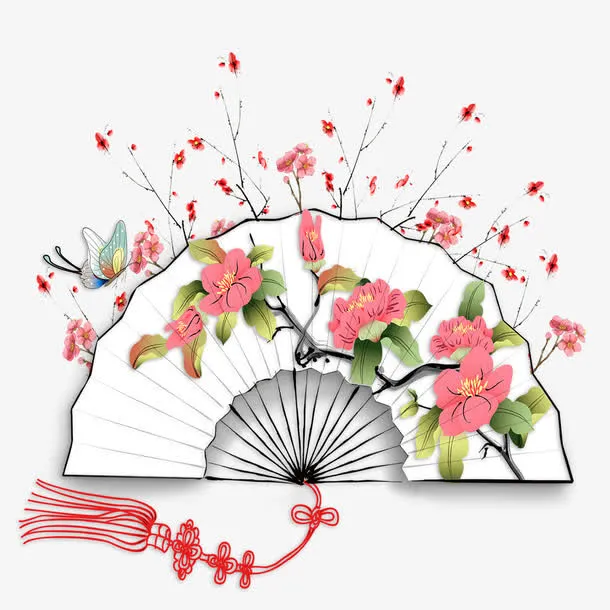 中国风扇子桃花免费素材免抠