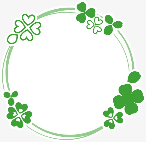 绿色春季线条花圈免抠