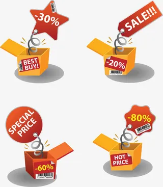 矢量手绘促销标签免抠