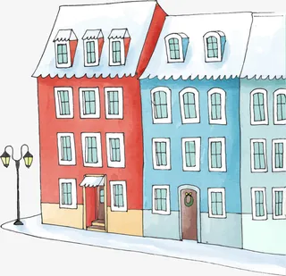 寒冷冬季街头房屋免抠