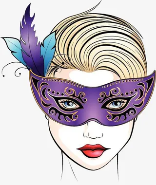 手绘戴面具的美女免抠