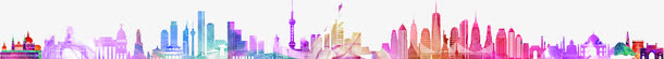 彩色城市剪影海报免抠