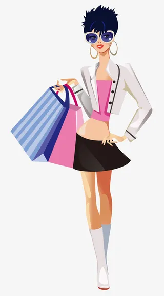时尚购物女性矢量插画免抠