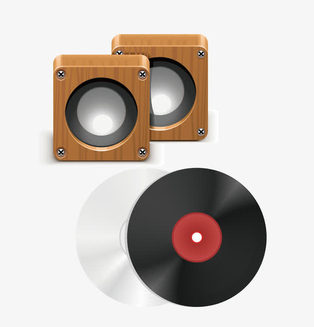 木质音箱与CD的矢量素材免抠