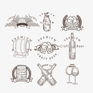 酒类素材单色手绘免抠