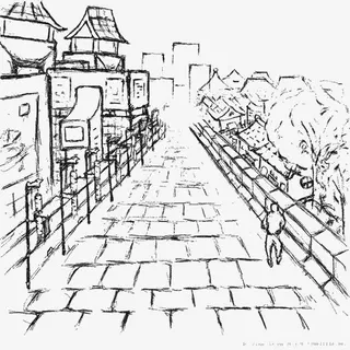 素描乡间小路免抠