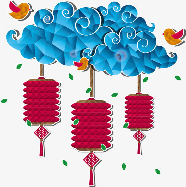 矢量祥云与灯笼免抠