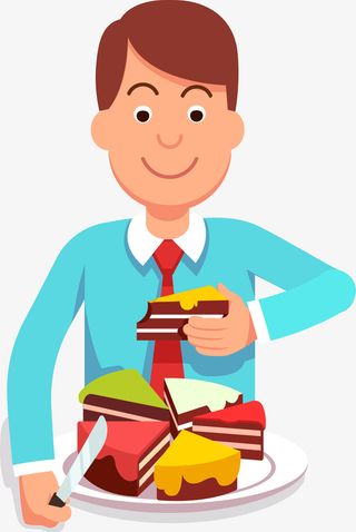 微信卡通吃蛋糕男人免抠