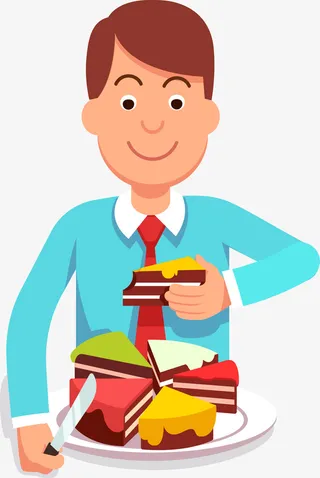 微信卡通吃蛋糕男人免抠