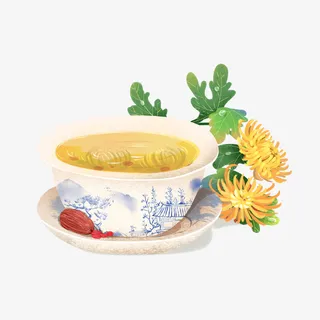 二十四节气寒露重阳节菊花茶元素免抠