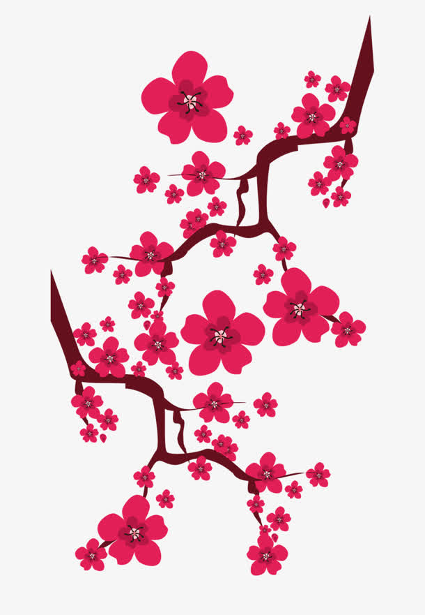 手绘粉色古风树枝免抠
